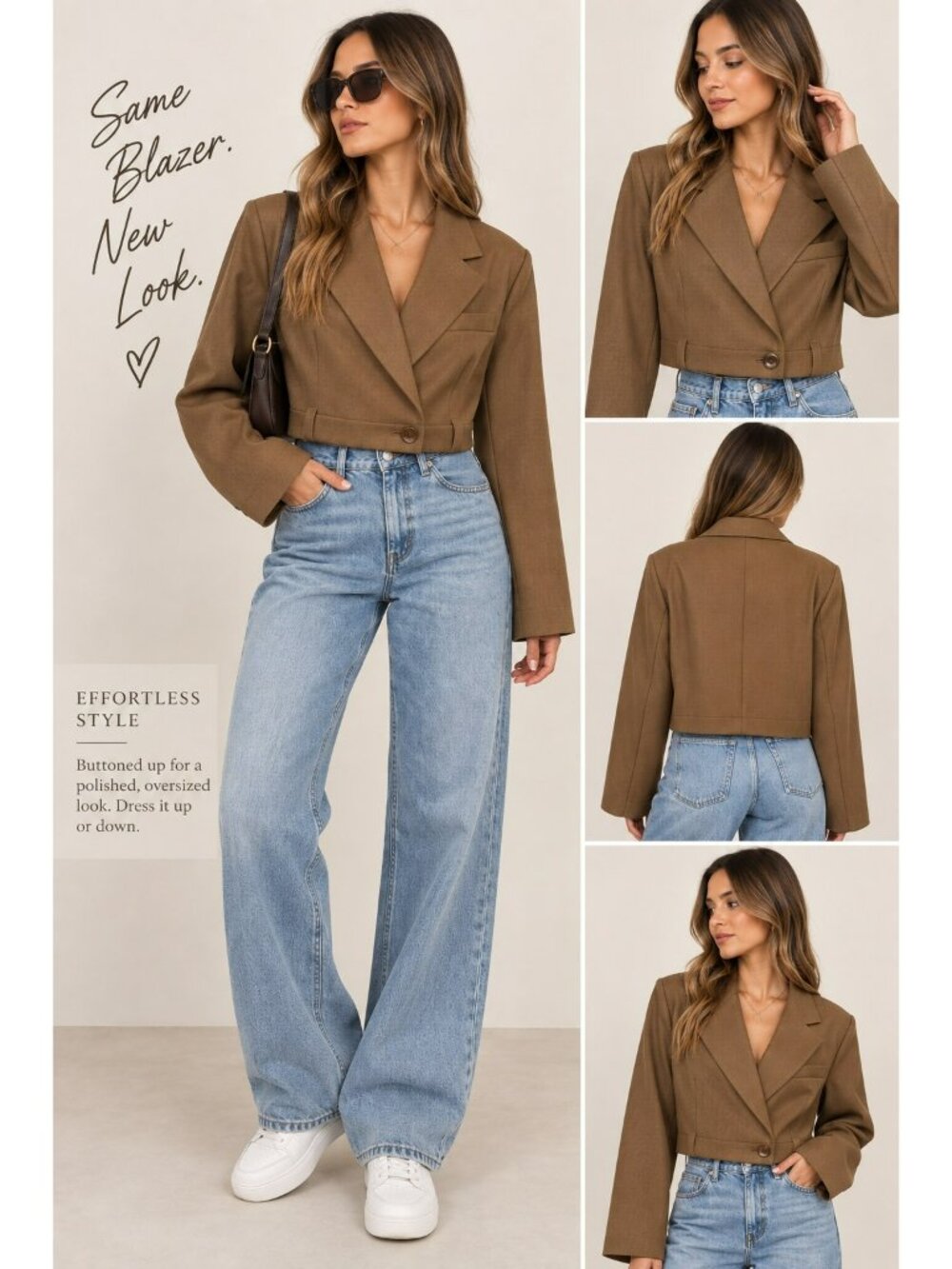 HYFVE Brown Cropped Blazer Women S Oversized Wrap Jacket NWOT
